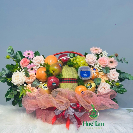 GIỎ HIỆN ĐẠI TRANG TRÍ HOA 2 BÊN TONE HỒNG  