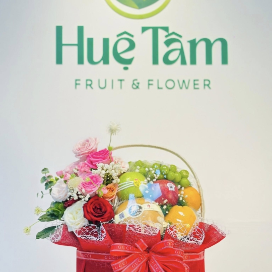 Giỏ Trái Cây Trang Tría  Hoa 1 Bên Luxury Tone ĐỎ 