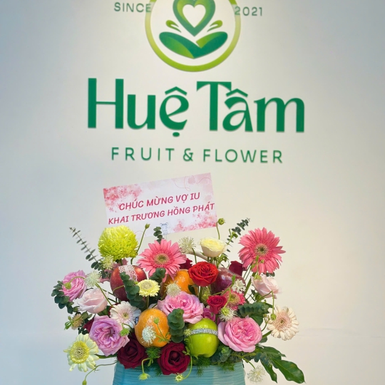 GIỎ TRÁI CÂY CẮM HIỆN ĐẠI TRANG TRÍ HOA TONE HỒNG XANH  