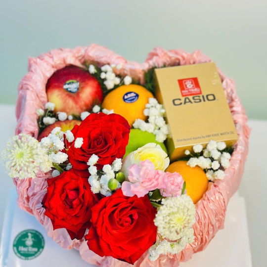 HỘP BÁNH KEM TRÁI CÂY HOA TRANG TRÍ 