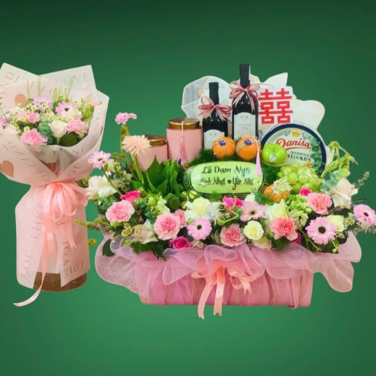 GIỎ DẠM NGÕ KÈM HOA BÓ HẠNH PHÚC VIÊN MÃN 