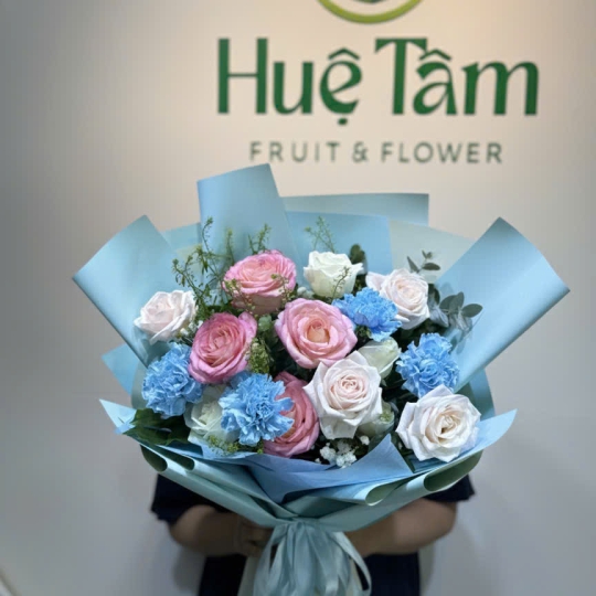 ✨ Bó Hoa Hồng Phấn – Lam Ngọc Dịu Êm ✨ 