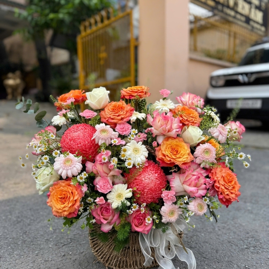 ✨ Giỏ Hoa Hồng Cam – Ngọc Phúc An Nhiên ✨ 