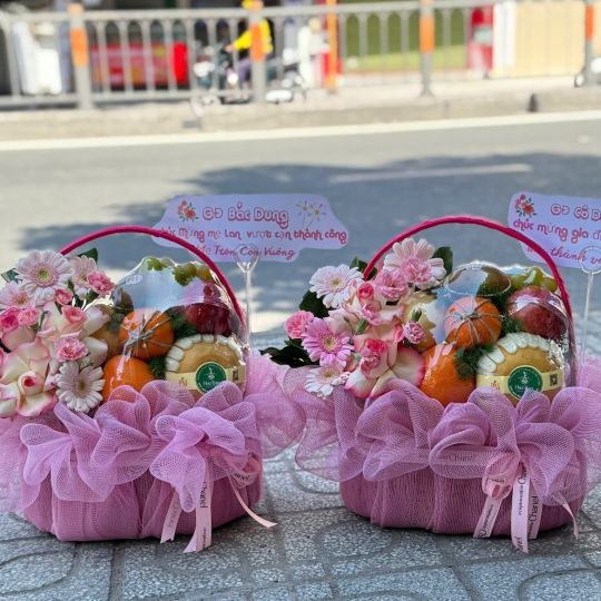 🍑 Giỏ Hoa Trái Cây Ngọt Ngào – Hồng Ngọc An Khang 🍑 