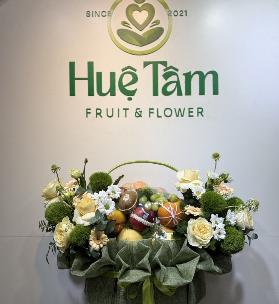 🌿 Giỏ Trái Cây Hoa Tươi An Lành – Sắc Xanh Phúc Lộc