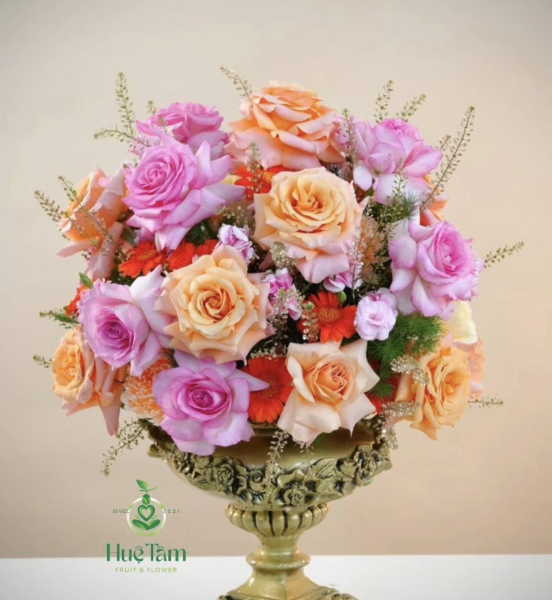 Hoa Bình Tròn Tone Hồng Cam
