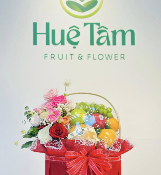 Giỏ Trái Cây Trang Tría  Hoa 1 Bên Luxury Tone ĐỎ