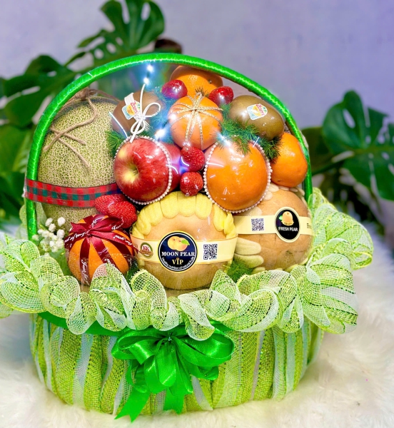 GIỎ TRÁI CÂY TONE XANH TƯƠI MÁT