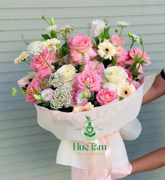 HOA BÓ TRÒN HIỆN ĐẠI TONE HỒNG