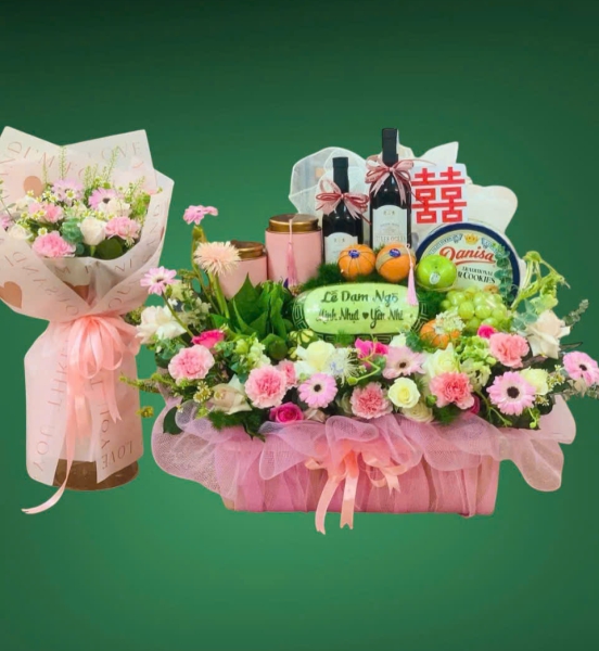 GIỎ DẠM NGÕ KÈM HOA BÓ HẠNH PHÚC VIÊN MÃN