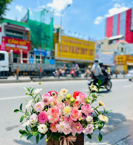 Giỏ Hoa Nắng Mai Hồng