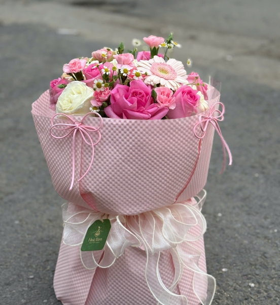 🎀 Bó Hoa Hồng Pastel – Nắng Hồng Tình Yêu